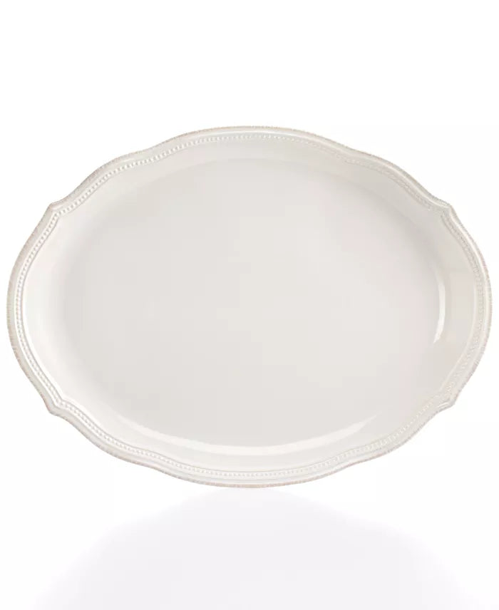 French Perle Bead Oval Platter, White