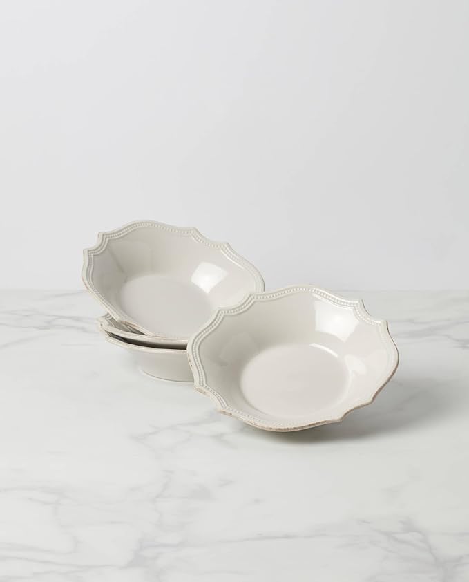 French Perle Bead Dinner Pasta Bowl, White