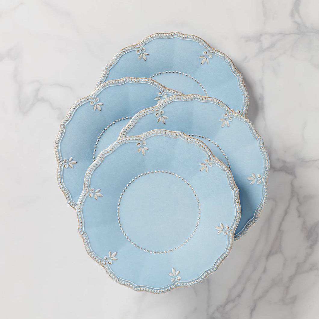 French Perle Blue Melamine Dinner Plate, set of 4