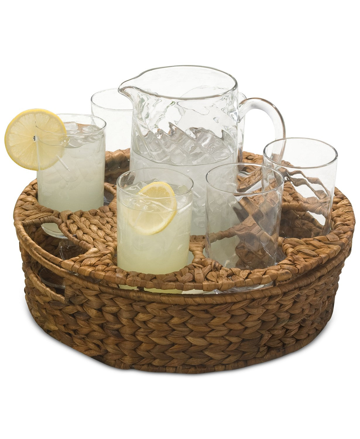 Wicker and Glass Juice Pitcher and Glass Set