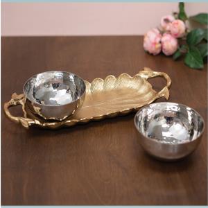 IHI Gilded Leaf Tray with 2 Bowls