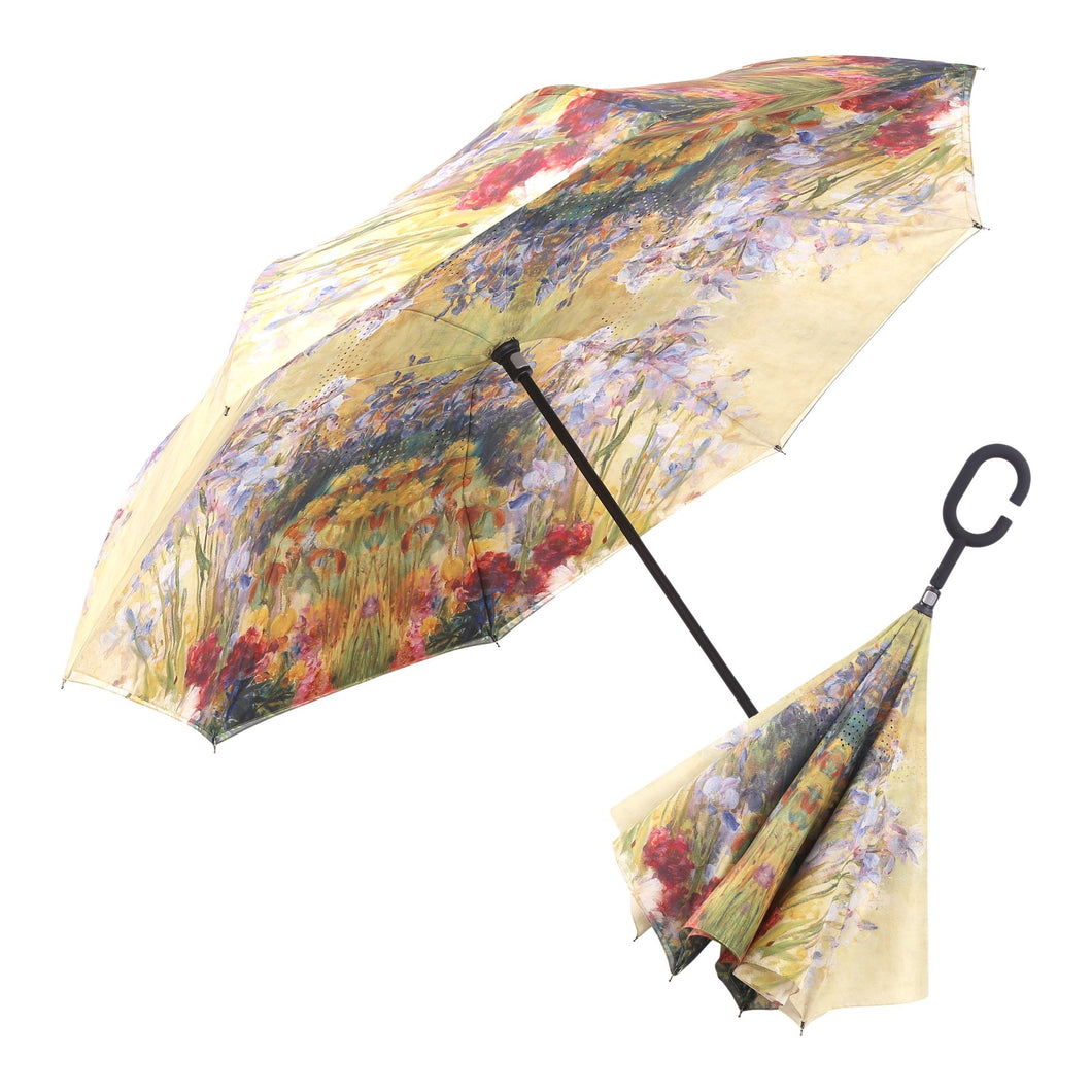 GG Raincaper Tiffany Peony And Iris Reverse Umbrella